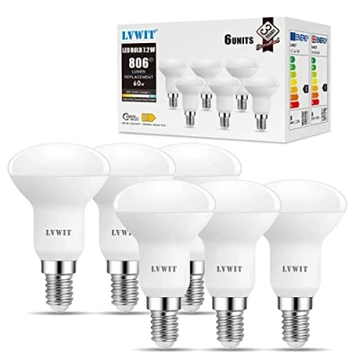 Image of LVWIT E14 Spotlight Led Reflector R50 7.2W Daylight White Spot 60W Incandescent Bulb, 806LM,6500K Cold Low Energy Bulbs R50, 120 Wide Angle, Non dimmable (Pack of 6