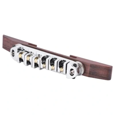 Image of Guitar Bridge Copper zinc Alloy + Rosewood Archtop With Adjustable Roller Saddles for 6 String LP SG Jazz Guitar(Silver)