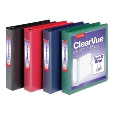 Image of Cardinal 1.5 Inch 3 Ring Binder, D Ring, Assorted, Black, Red, Blue, Green 4 Pack, Holds 375 Sheets (29300)
