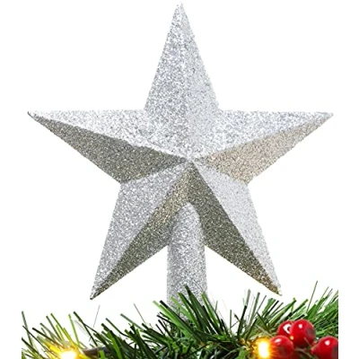 Image of Christmas Concepts® 20cm Glitter Tree Top Star Decoration Topper (Silver)