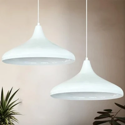 Image of bamyum Champion Set of 2 Vintage Pendant Lights, 35cm Living Room Chandelier, Metal Kitchen E27 Lamp for Bedroom, Light Dining Room, Hallway, White