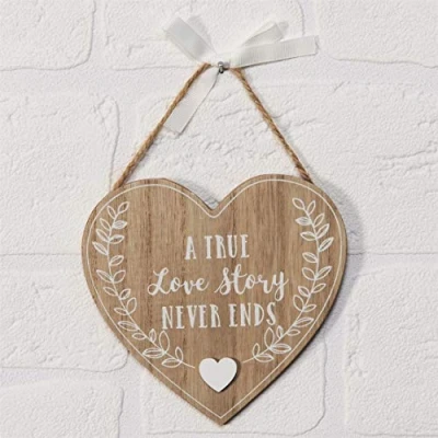 Image of Widdop Bingham Wooden Heart &#039;A True Love Story Never Ends&#039; Wedding Valentine&#039;s Anniversary
