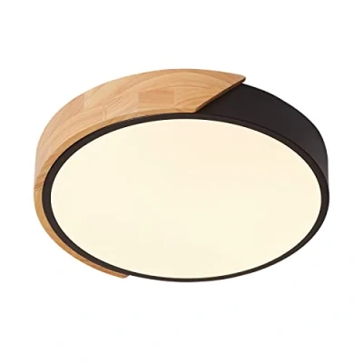 Image of Schindora Led Ceiling Light 24W Warm White 3000K 1600LM, Indoor Wooden Round Modern Lights Ø30cm for Lounge Hallway Home Office Porch