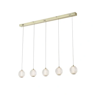 Image of Searchlight LED pendant light Allure, 5 bulb, long, brass coloured, acrylic
