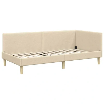 Image of vidaXL Corner Bed Frame Cream 90 x 190 cm Fabric and Engineered wood