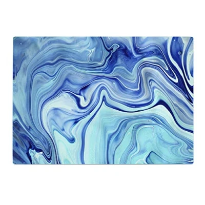 Image of Blue Teal Navy Retro Cool Kitchen Worktop Protector Saver Glass Chopping Board
