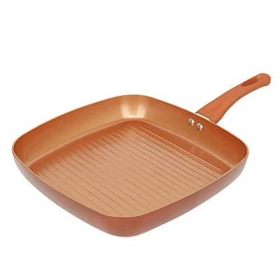 Image of URBN CHEF Forged Aluminium Ceramic Coated Grill Grilling Griddle Frying Pan Square Skillet (28cm)