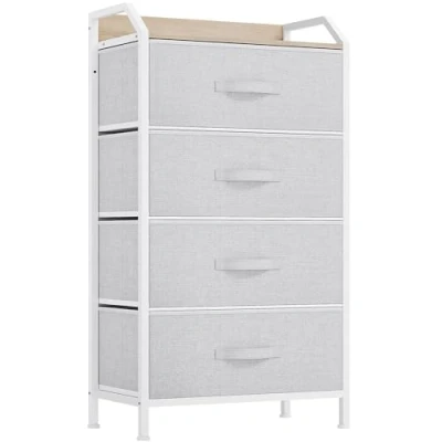 Image of YITAHOME Chest of Drawer With 4 Drawers for Bedroom Fabric Dresser Storage Handles Metal Frame Living Room, Hallway, Nursery, Light Gray