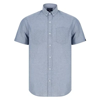 Image of Tokyo Laundry Men&#039;s Claudius Chambray Cotton Short Sleeve Shirt with Chest Pocket Blue