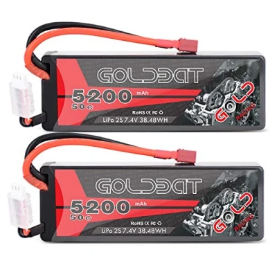 Image of GOLDBAT 2S RC Battery 50C 5200mah 7.4v Lipo hardcase With T plug For Cars 1/8 and 1/10 Scale Vehicles Car, Trucks, Boats Evader BX Truggy UAV (2Packs)