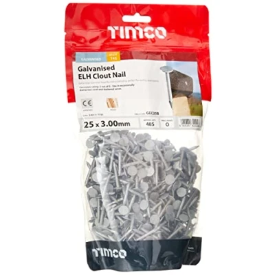 Image of TimCo GEC25B Galvanized ELH Clout Nails 25 x 3.00 (1kg Bag), Silver