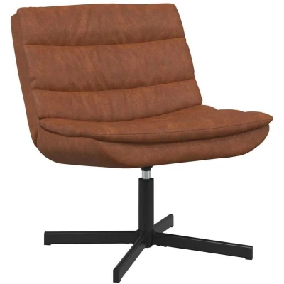 Image of vidaXL Accent Chair Brown Faux Leather, Metal Medium Swivel