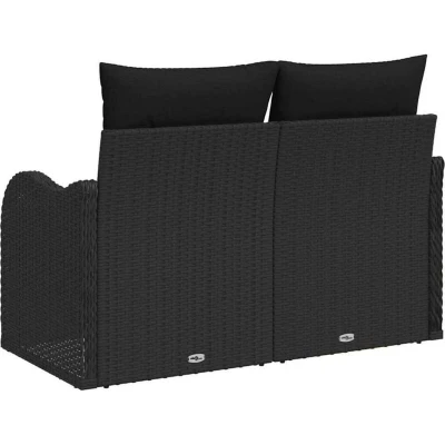 Image of vidaXL 2 Seater Garden Sofa with Cushions Black Poly Rattan