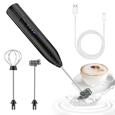 Image of Milk Frother Handheld Whisk Electric Stirrer Rechargeable Foam Maker with Stainless Steel 3 Adjustable Speed Mini Drink Mixer Coffee Foamer for Latte, Cappuccino, Hot Chocolate Matcha