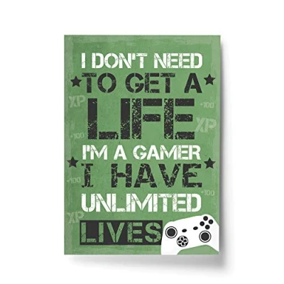 Image of RED OCEAN Gamer Gift Funny Son Birthday Gaming Print Framed Boys Bedroom Decor Fan (A4 Only Unlimited Lives Green)