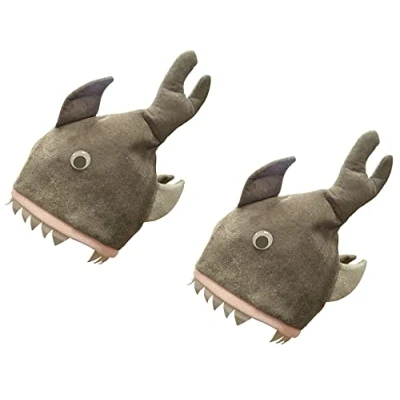 Image of QuickDraw 2 x Adults Shark Bite Hats Novelty Jaws Fish Costume Fancy Dress Party Hat Accessory, Grey
