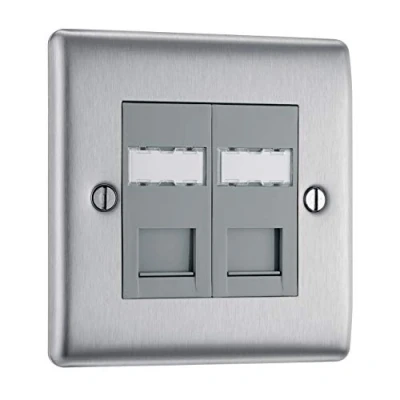 Image of BG Electrical RJ45 Double Data Outlet, Brushed Steel,70516RE