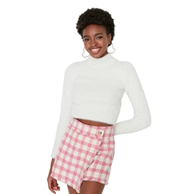 Image of Trendyol Women Slim Basic Standing Collar Knitwear Sweater Ecru
