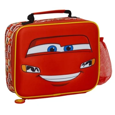 Image of Disney Cars Lunch Bag Lightning McQueen Boys School Box Nursery Cooler with Side Bottle Holder