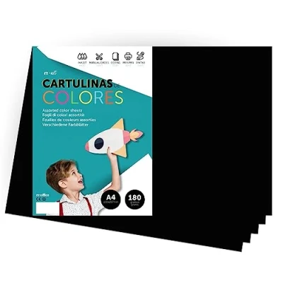 Image of A4 Colour Card Intense Colours 180g Sheets for Crafts, Printing Your Documents and Creative Designs m office (250 Sheets, Black)