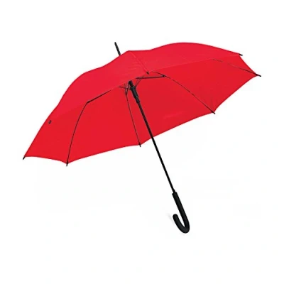 Image of eBuyGB Automatic Windproof Long Umbrella with Black Rubber Crook Handle Walking Rain Stick Umbrella, Strong Red 41.5 Inch / 105cm Span 87cm Length
