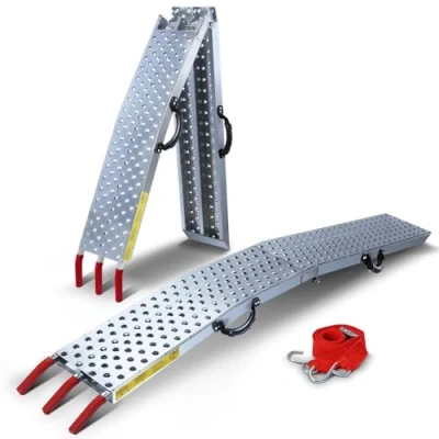 Image of VOUNOT Loading Ramps, Heavy Duty Foldable Galvanized Metal Ramps Non Slip with Hook Safety Straps for Van, Lawnmower, ATV, Quad Motorcycle, 400 kg Max
