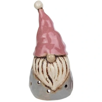 Image of Shudehill Giftware Village Pottery Gonk Tealight Holder Large Grey &amp; Pink 320052