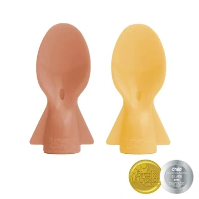 Image of Cherub Baby Universal Reusable Non Spill Food Pouch Squeeze Spoon Topper Attachment 2 Pack with Travel Case (Caramel/Mimosa)