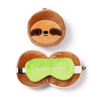 Image of Puckator Relaxeazzz Sloth Round Plush Travel Pillow &amp; Eye Mask Sleep Masks Kids Accessories For Sleeping Airplane Flight Plane Neck Pillows