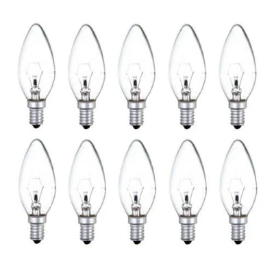 Image of 10x Candle Light Bulbs 25w / 40w 60w Lamps Small Screw SES E14 Clear (60)