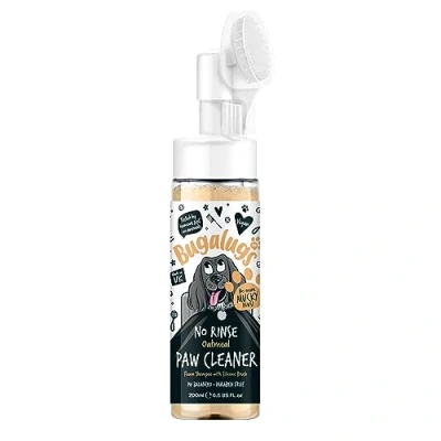 Image of BUGALUGS Dog paw cleaner No Rinse Foam Cat &amp; shampoo with Silicone Brush Head, waterless grooming products. Travel friendly for dogs defeat muddy paws on the go (Oatmeal)