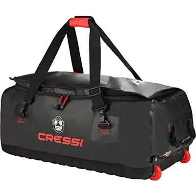 Image of Cressi Unisex Gorilla Black/Red Logo Large waterproof travel bag with wheels , Logo, 135 LT UK