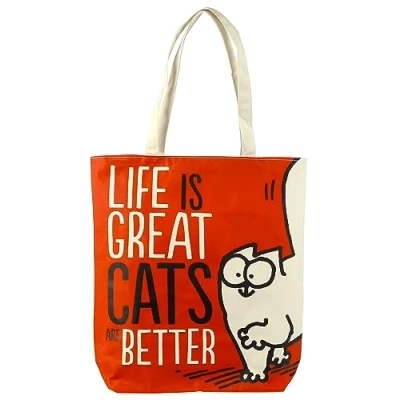 Image of Puckator Life is Great Cat&#039;s are Better Simon&#039;s Reusable Cat Zip Up Cotton Bag Canvas Tote Bags Eco Gifts for Women and Men Cloth Shopping Fabric Foldable