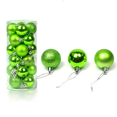 Image of 24 Pcs Christmas Baubles Tree Plain Glitter XMAS Ornament Ball Decoration 3cm Green
