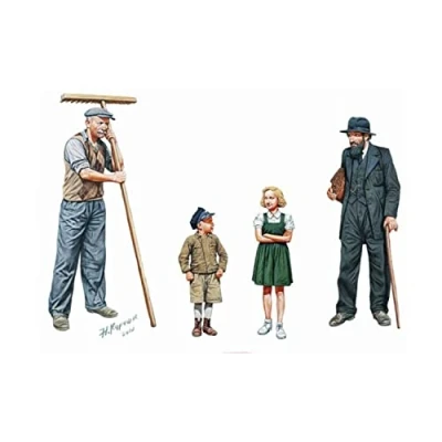 Image of Masterbox 1:35 Scale Peasants Western Europe WWII Era Assembly Parts, 25 x 51 millimetres