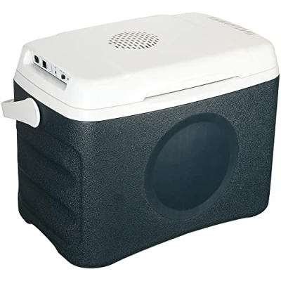 Image of GlamHaus Electric Cooler Box, Large 22L Or 30L Cool Box Use Warm Cold, Eco Mode, Portable &amp; Food Safe Insulated, DC 12V, AC 220V USB Adaptor Picnics, Beach, Camping, Car (BLUE 30L)