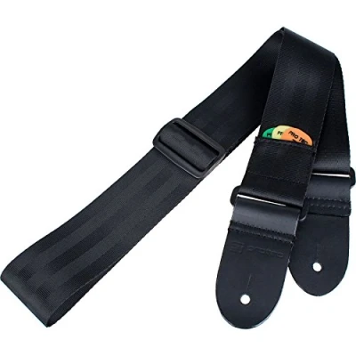 Image of Pro Tec GSS1 Seatbelt Guitar Strap with Thick Leather Ends and Pick Pocket