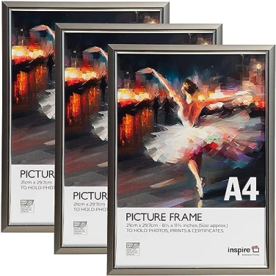 Image of Inspire By Hampton EASYLOADER A4 (21x30cm) Smoke Grey Picture Poster Frame Plexi (Non Glass) 3 Pack IBH EASA4SMK PK3