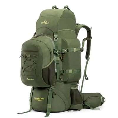 Image of Tripole Colonel Pro Metal Frame Rucksack Front Opening Detachable Bag Rain Cover (90 Litres, Army Green)