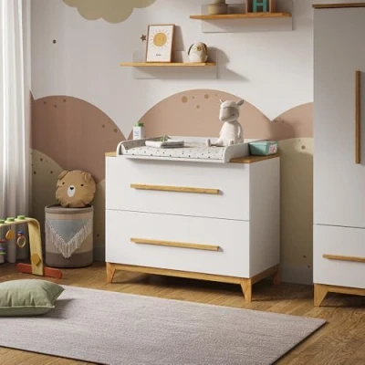 Image of VitaliSpa Changing dresser Malia, White/Oak, 108 x 98 cm with 2 drawers