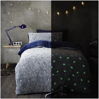 Image of GC GAVENO CAVAILIA Teddy Fleece Duvet Cover, Soft &amp; Cosy Glow In Dark Bedding Single, Cuddly Warm Fluffy Quilt covers, Multi