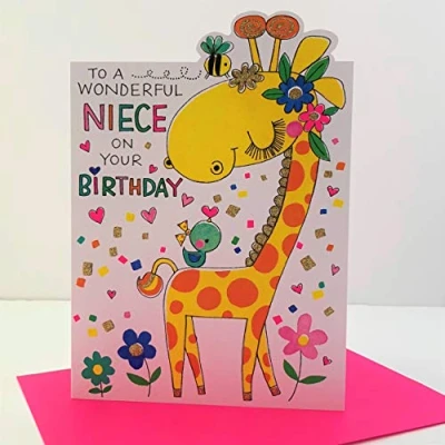 Image of Rachel Ellen Wonderful Niece Birthday Card Giraffe Bird Flowers