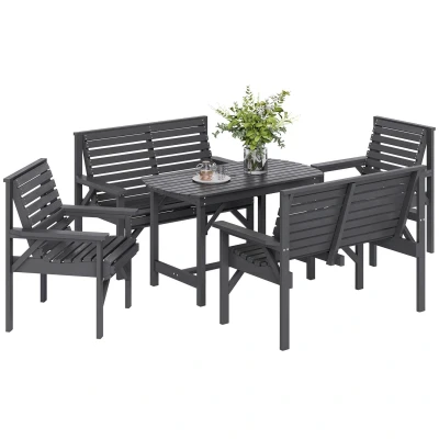 Image of Outsunny 5PC Patio Dining Set Wooden Table and Chairs w/Umbrella Hole Grey