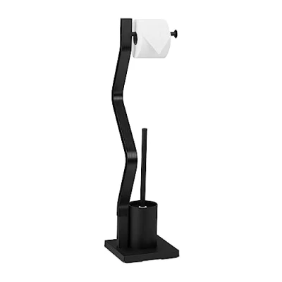 Image of Relaxdays WC Set, Standing Toilet Paper, Brush with Holder, Bathroom Accessory, HWD: 75 x 18.5 cm, Black, Steel