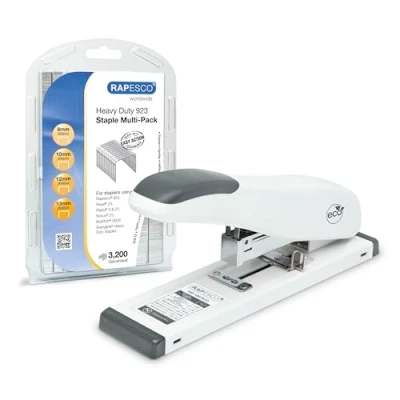 Image of Rapesco 1461 ECO HD 100 Heavy Duty Stapler with 3200 Type 923 Staples, Sheet Capacity, Soft White