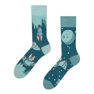 Image of Dedoles Unisex Socks for Women, Men &amp; Kids Cotton Funny Designs Football Bicycle Horses Plants Firefighter Gift Mismatched, Design: Murky Vampire Bats, Colour: Turquoise, Size: 8 9.5 W / 9 11 M UK