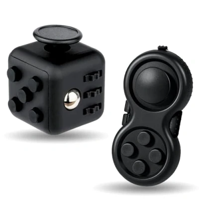 Image of Yeefunjoy 2 PCS Fidget Toy Set, Pad, Cube Sensory Relieves Stress and Anxiety Toys Finger Office Classroom Gift for ADD, ADHD, Autism, Adults, Kids (Black)