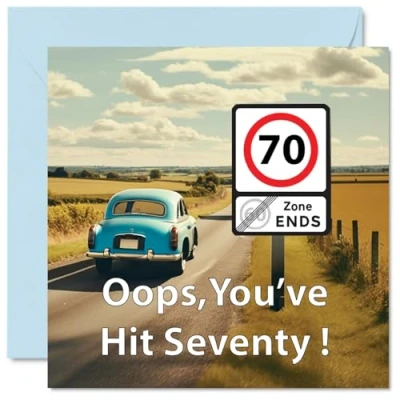 Image of Funny 70th Birthday Cards for Men Woman You&#039;ve Hit Seventy Happy Card Grandad Nanny Grandma Dad Mum Uncle Auntie Brother Sister, 145mm x Joke Banter Bday Greeting