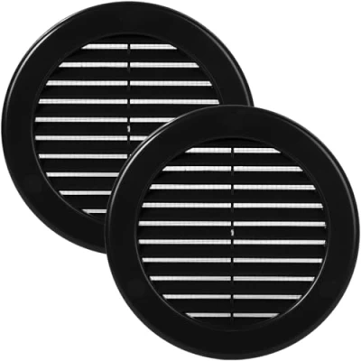 Image of Vent Systems ø100 mm / 4&#039;&#039; Inch Black Soffit Cover Pack of 2 Round Air Louver Grille Built in Insect Screen HVAC Vents for Bathroom, Home Office, Kitchen
