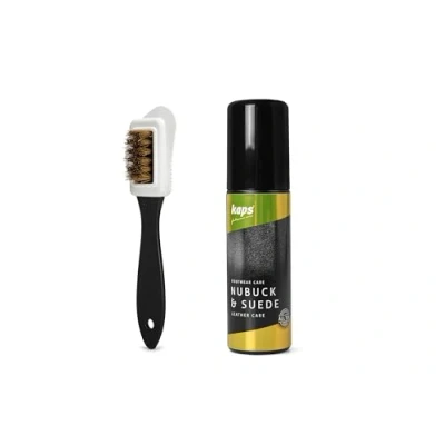 Image of Kaps Leather Conditioner Colour Restorer of Nubuck and Suede with Sponge Applicator 4 Sided Shoe Brush, Softener for Shoes, Handbags, Satchels, Gloves 75ml (2.53 fl.Oz)